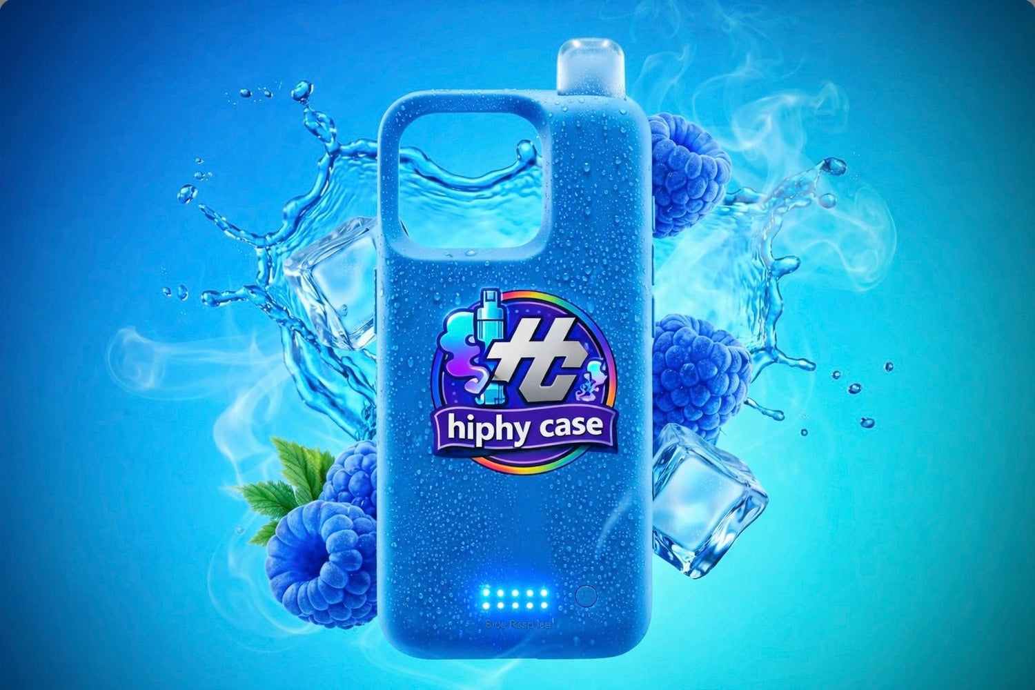 with blue raspberries and ice splash background