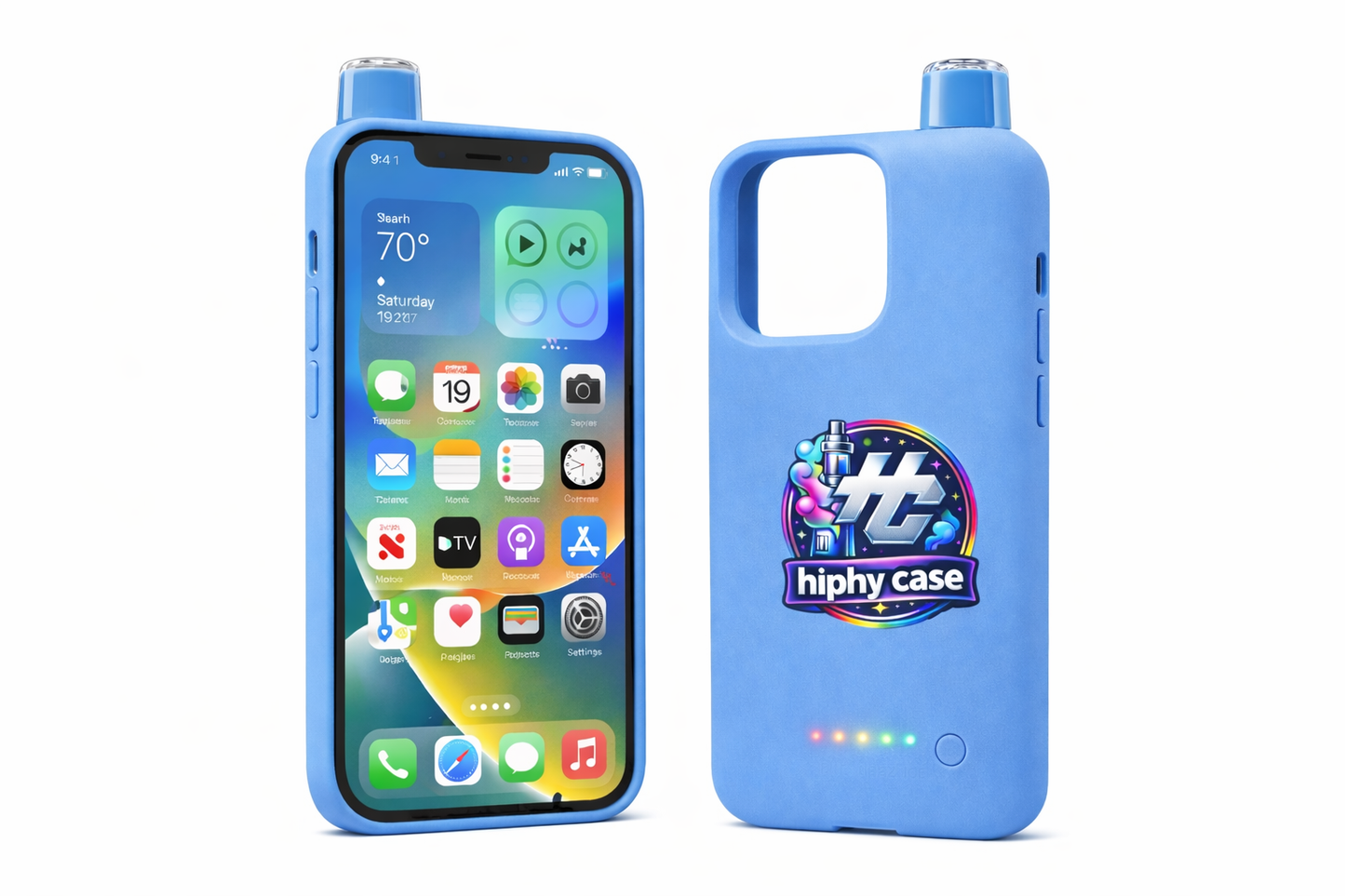 Hiphy Case Razz Blue Ice vape phone case with blue raspberry ice flavor and rechargeable design